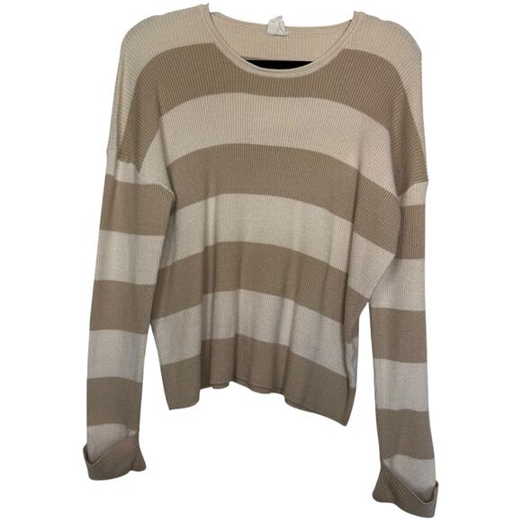 By Together Collection Tan & White Ribbed Cuff Sleeve Sweater Size Medium - Picture 2 of 6